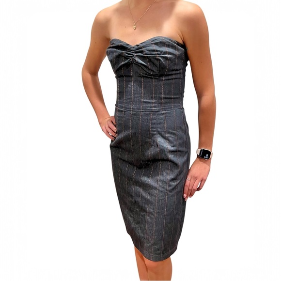 Strapless Chambray Mini Dress with Red Pen Stripes Size 6 by Cory Lynn Calter - Picture 4 of 9